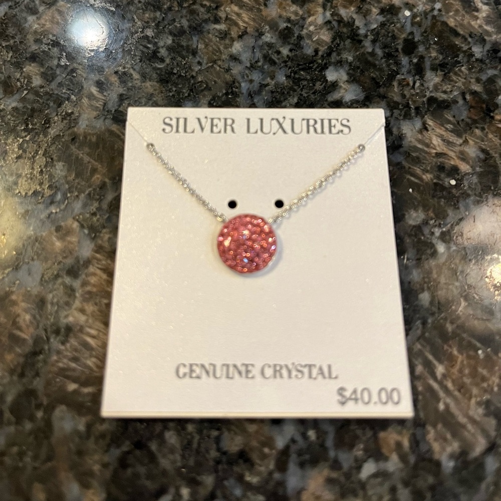 Silver Luxuries Pink Crystal Necklace